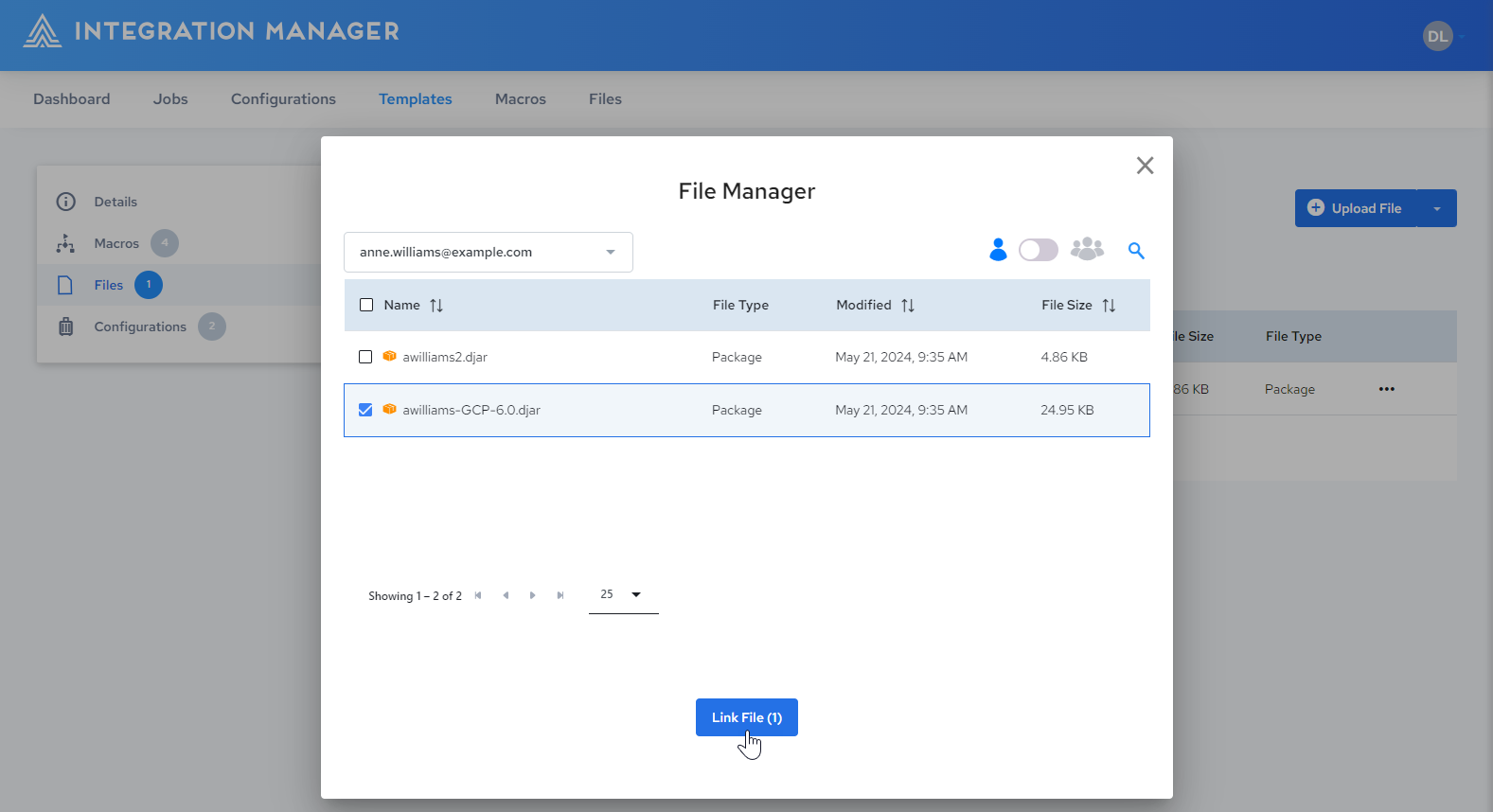 File Manager Select Private Files